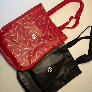 Two Lululemon Red and Black Tote Bags